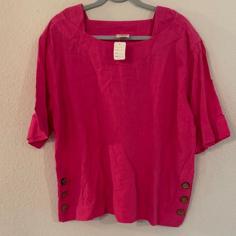 Drawstrings of Malibu Chic Fuchsia Blouse with Button Accents